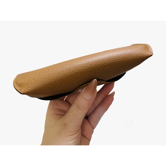 Ray Ban Sunglass Soft Case Brown Pebbled Leather Luxottica Black Logo Snap Close - Picture 6 of 7